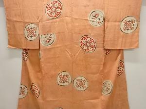 アンティーク　紋錦紗丸紋に花模様単衣長襦袢